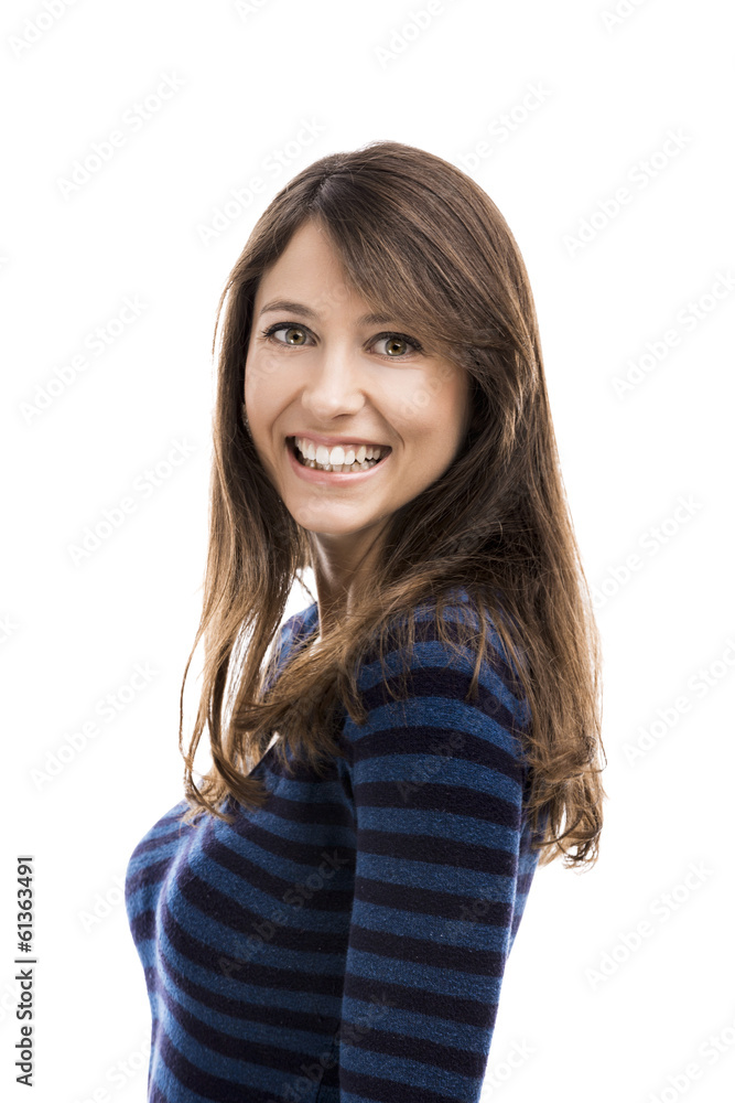Beautiful and happy woman smiling over a white background Beautiful and happy woman smiling over a white background