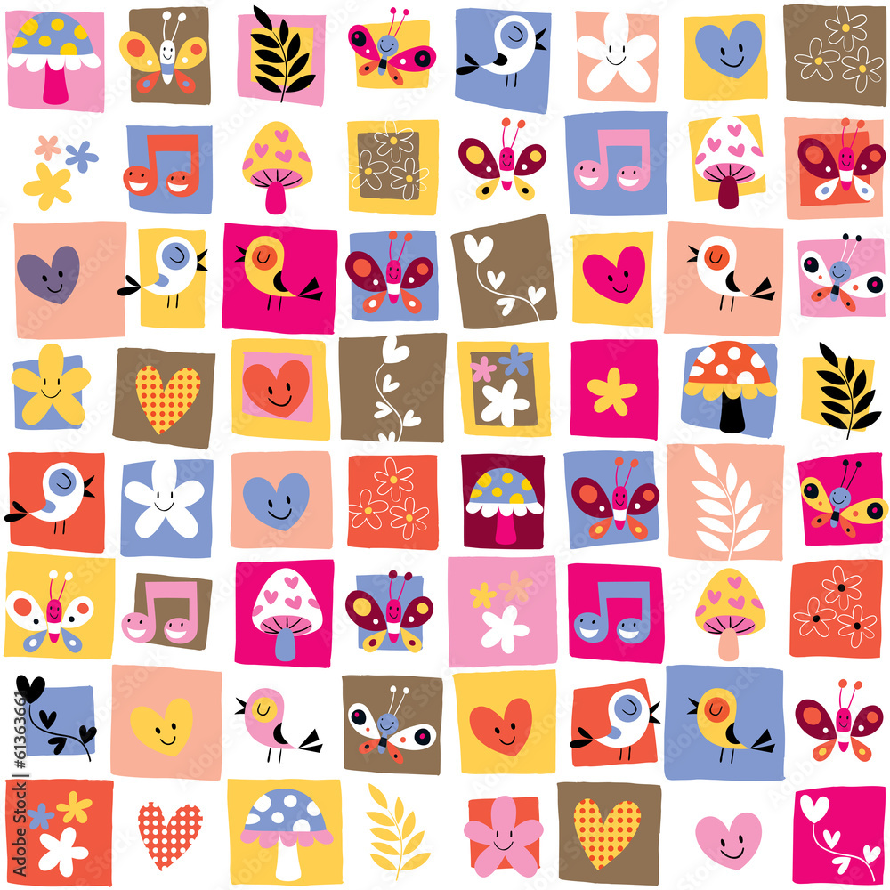 cute flowers, birds, hearts pattern cute flowers, birds, hearts pattern