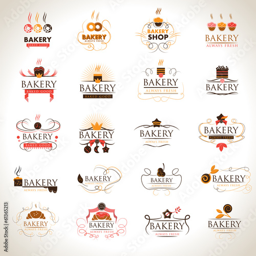 Bakery Icons Set - Isolated On Gray Background