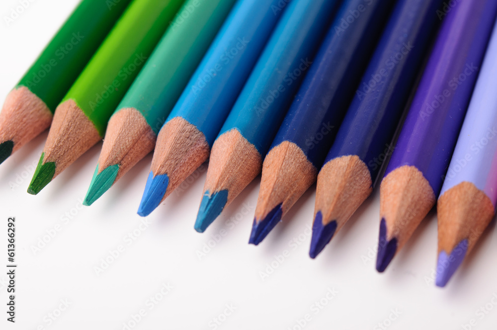 Green, blue and violet crayons Green, blue and violet crayons