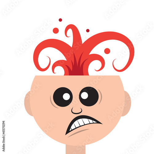 Isolated man's head exploding like a volcano