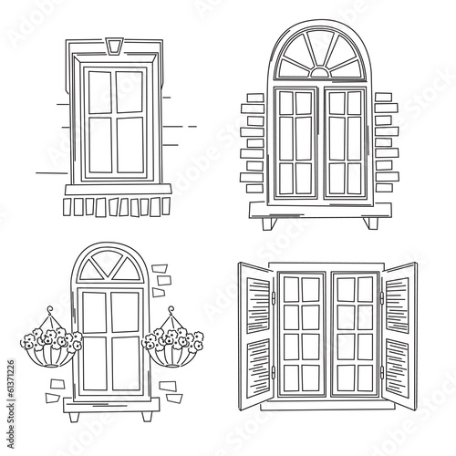 Set of retro windows on white background