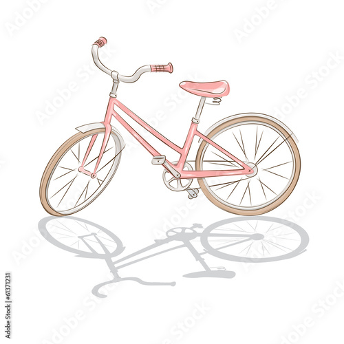 Pink bicycle on white background