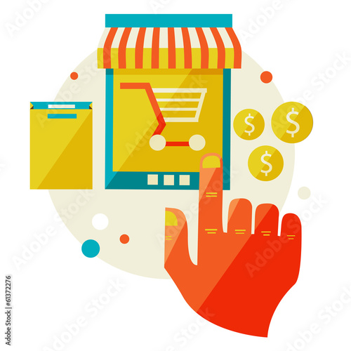 online shopping. Sale, Laptop and smart phone with awning