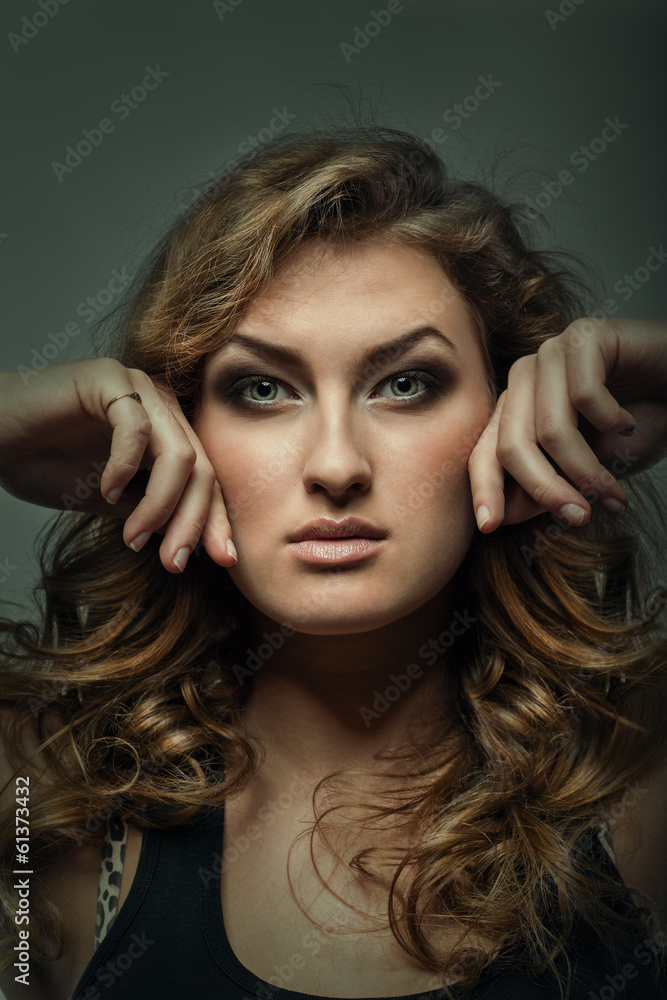 Portrait of sexy beautiful woman with curly hair Portrait of sexy beautiful woman with curly hair