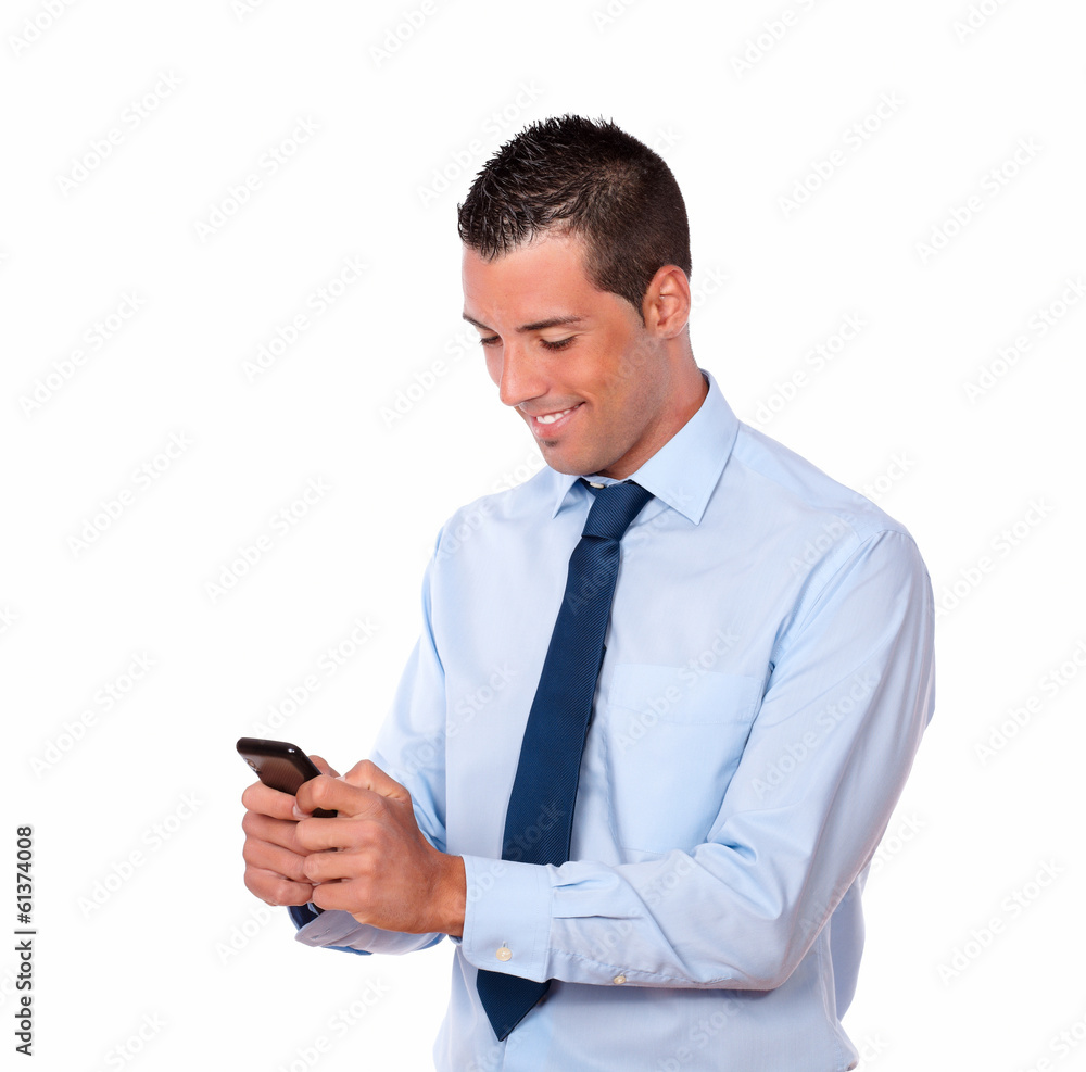 Handsome hispanic guy sending a message Handsome hispanic guy sending a message