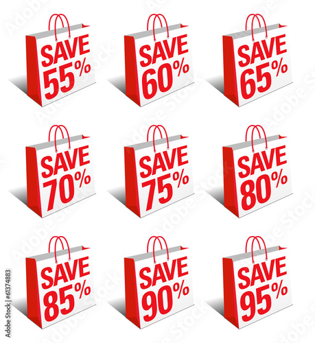 Save Shopping Bag Icon Carrier Bag, Reduced Price % Symbol