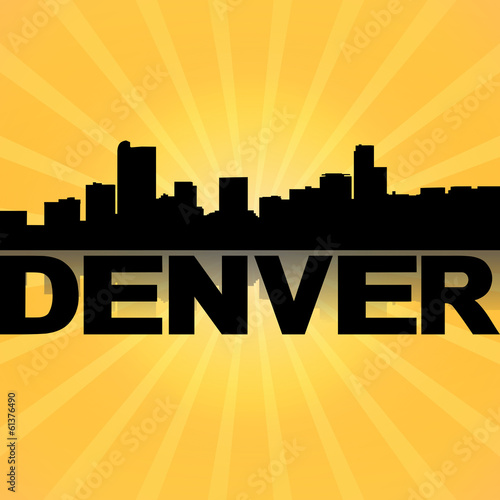 Denver skyline reflected with sunburst illustration