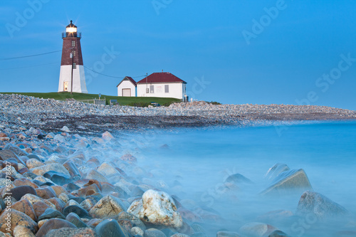 Point Judith lighthouse. Famous Rhode Island Lighthouse at dusk photo