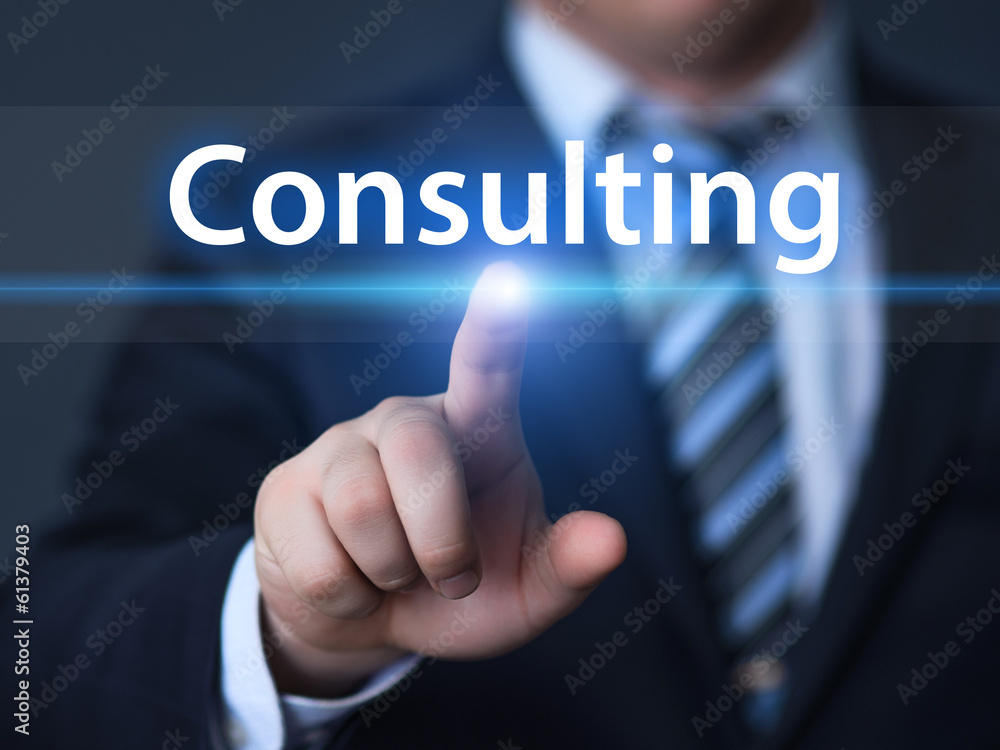 Businessman pressing virtual button Businessman pressing virtual button
