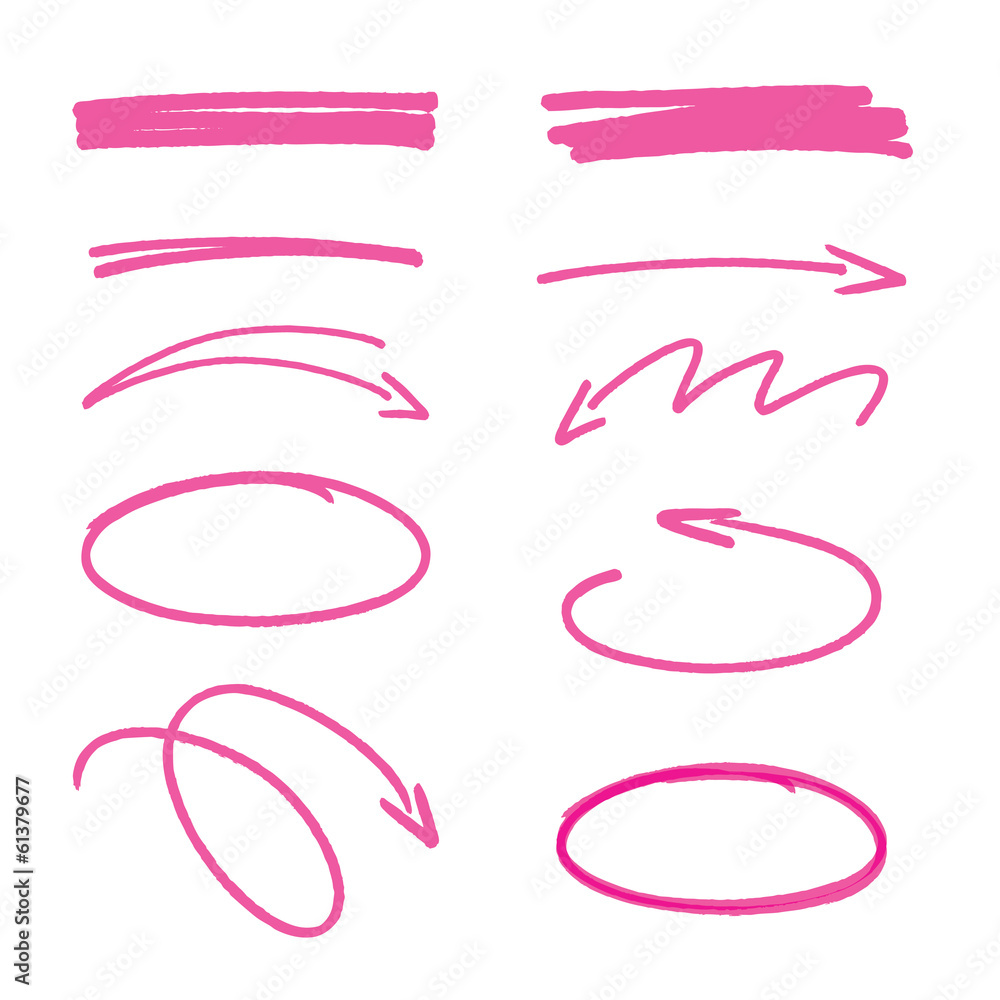 set of pink hand drawn arrows signs and highlighting elements set of pink hand drawn arrows signs and highlighting elements