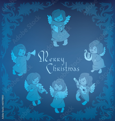 High decorated rich ornament of frosty pattern angels singing