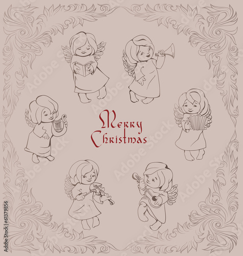High decorated rich ornament of frosty pattern angels singing