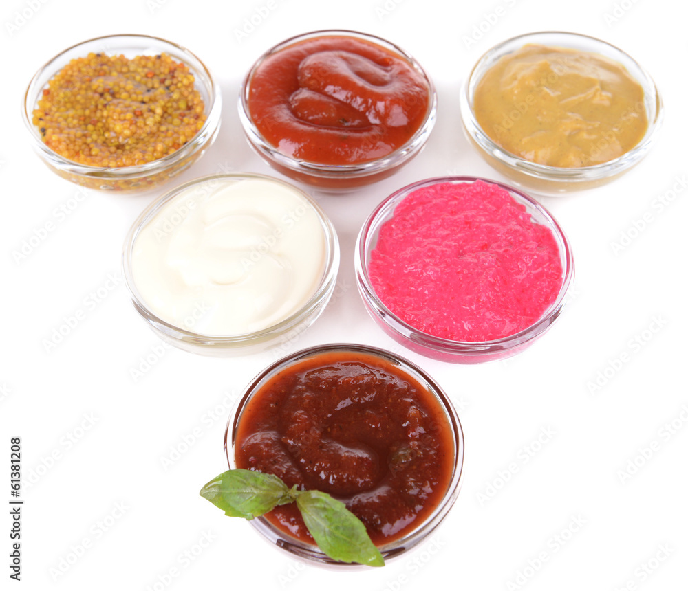 Various sauces isolated on white Various sauces isolated on white