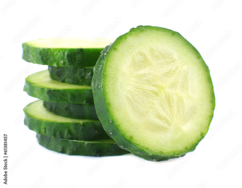 Sliced fresh cucumber, isolated on white Sliced fresh cucumber, isolated on white