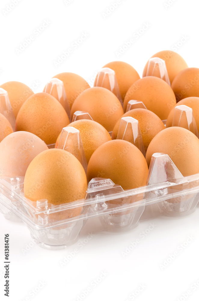Eggs packed isolated white background Eggs packed isolated white background