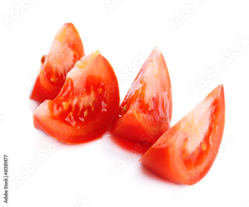 Slices of fresh tomato, isolated on white