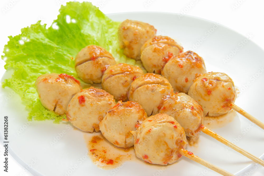 Pork meatballs topped with Sauce, Thai Style