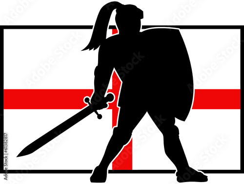 English Knight Silhouette England Flag Retro