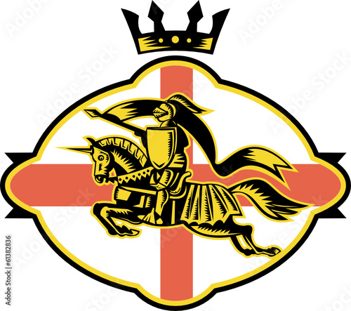English Knight Riding Horse Lance Retro