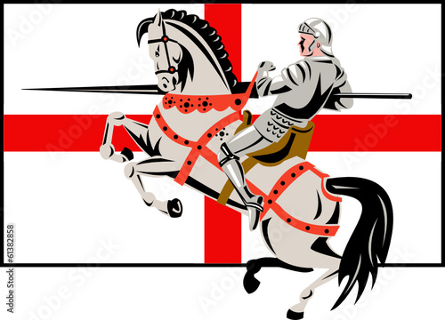 English Knight Lance Horse England Flag Side Retro © patrimonio designs