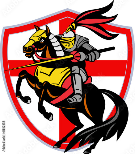 English Knight Lance England Flag Shield Retro