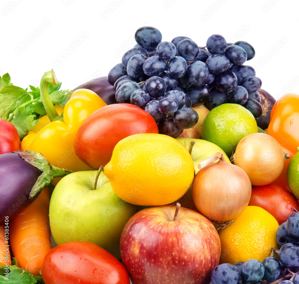 fruits and vegetables isolated on white background