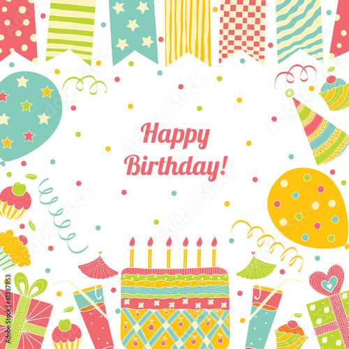 Template for Happy birthday card with place for text.
