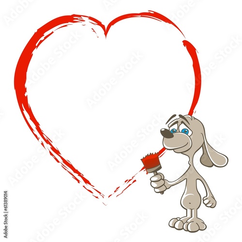 Dog - Doggy in love painting red heart ,Sorry,Valentine