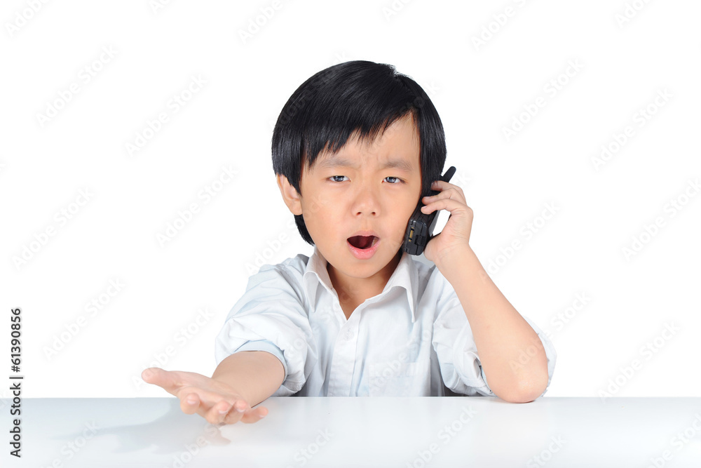 Asian boy resembling a young business man argumenting Asian boy resembling a young business man argumenting