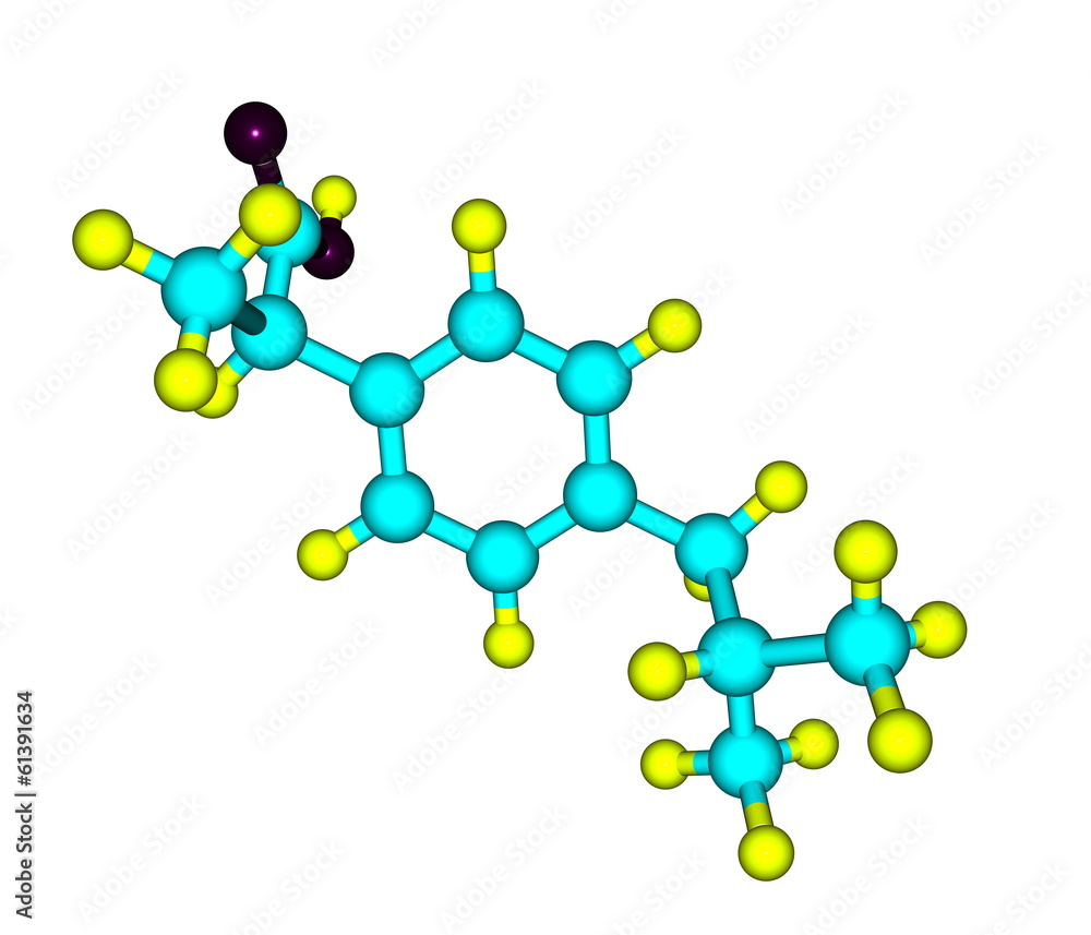 Ibuprofen molecular structure on white background