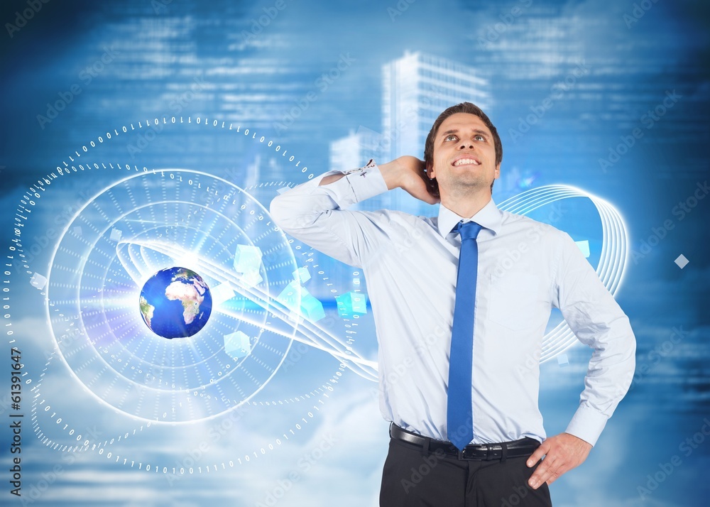 Composite image of thinking businessman scratching head Composite image of thinking businessman scratching head