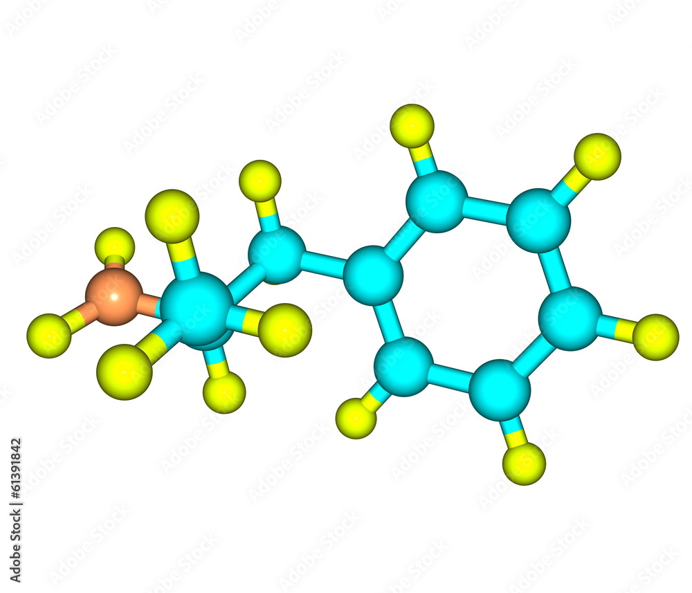Dextroamphetamine (dexamphetamine) molecular structure on white Dextroamphetamine (dexamphetamine) molecular structure on white