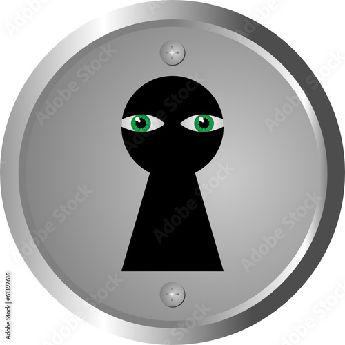 green eyes spy through keyhole