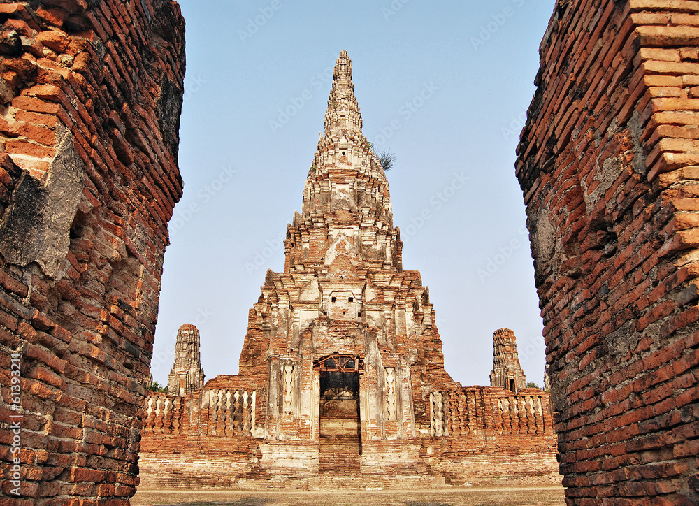 Pagoda image in Wat Chaiwatthanaram at Sukhothai , Thailand 
