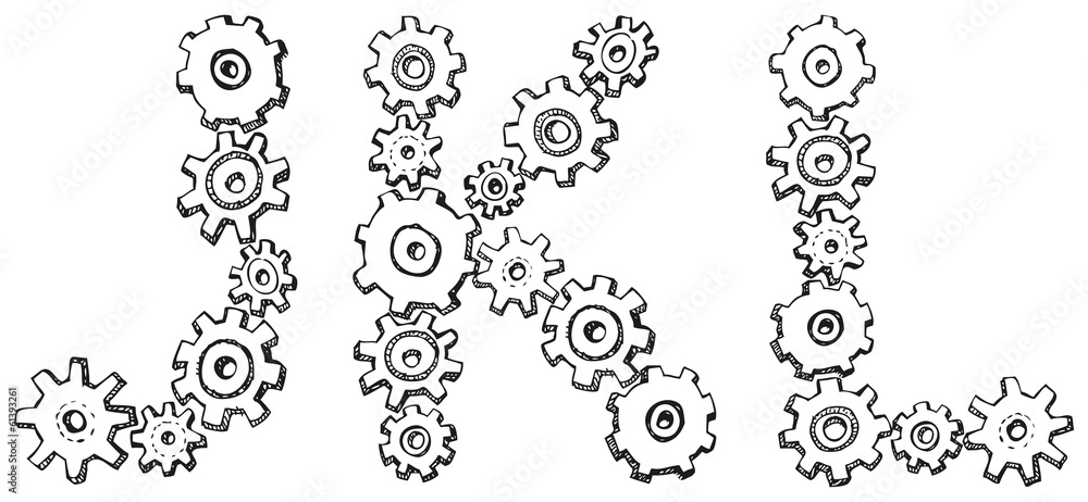 Vector alphabet of caricature letters from spinning gears Vector alphabet of caricature letters from spinning gears