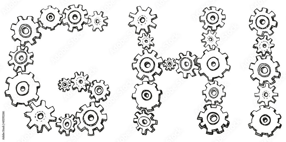 Vector alphabet of caricature letters from spinning gears Vector alphabet of caricature letters from spinning gears