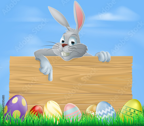 Easter bunny and wooden sign