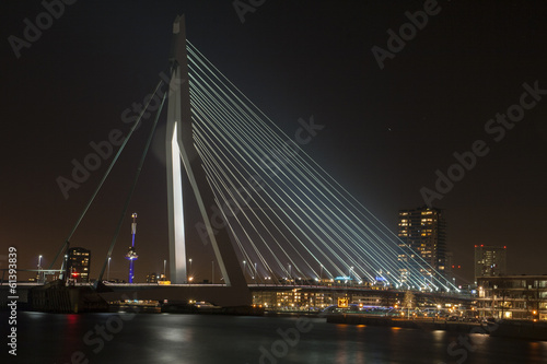 Erasmusbridge by night in Rotterdam.