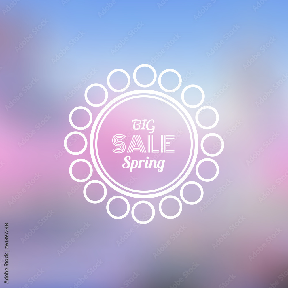 Big Spring Sale Vector Retro Badge with Blurred Background