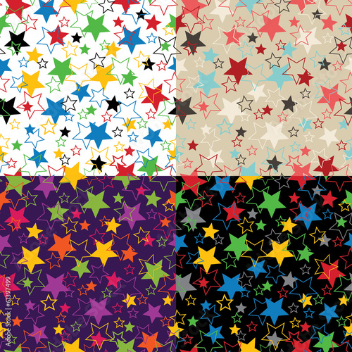 Stars of five colors. Seamless pattern or background.Vector.