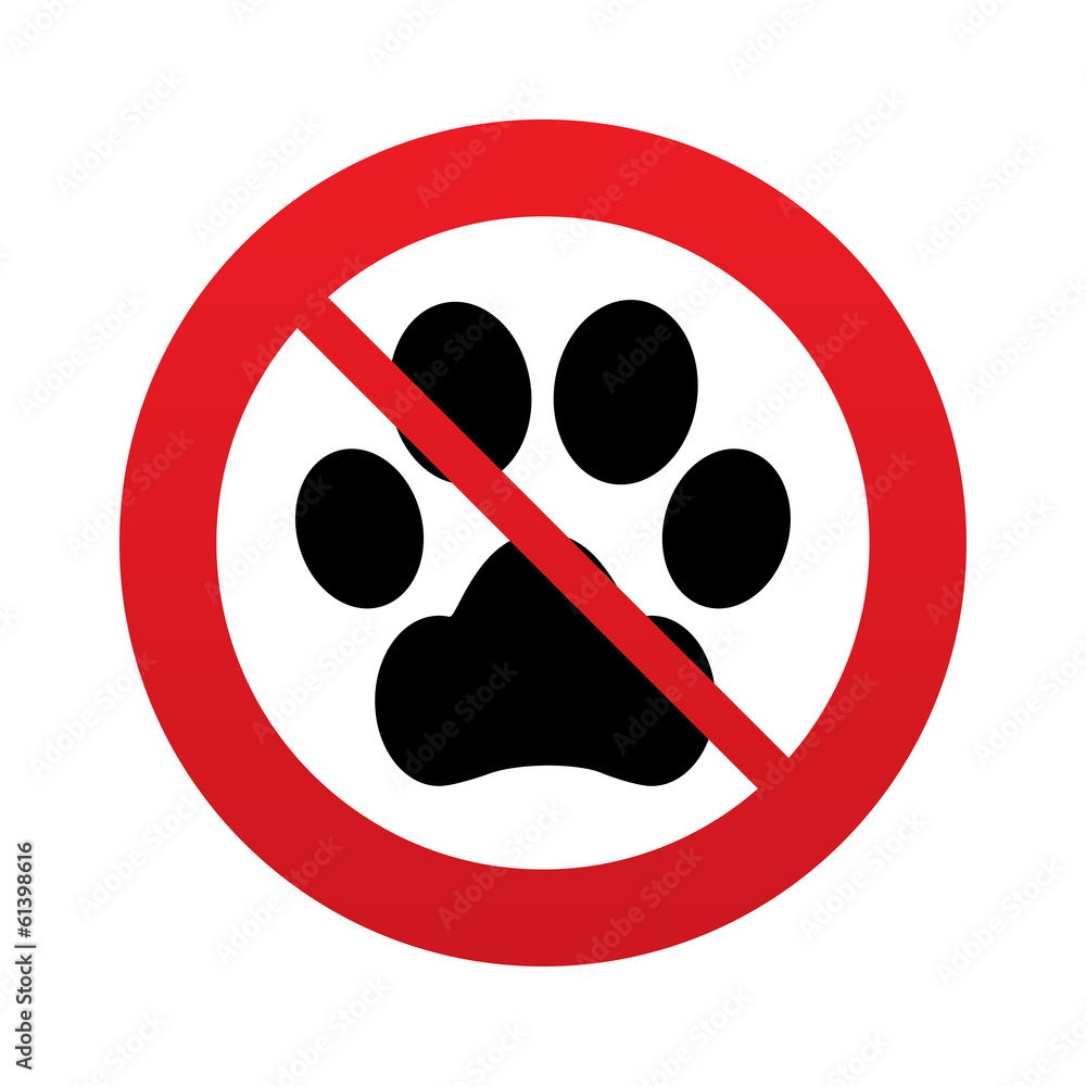 No Dog paw sign icon. Pets symbol. No Dog paw sign icon. Pets symbol.