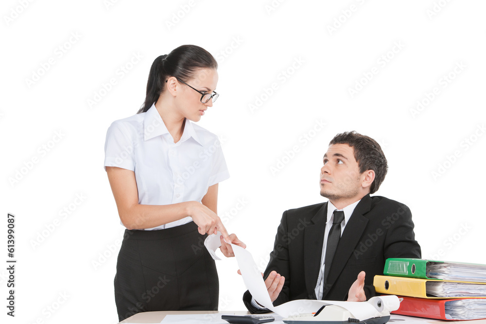 two workers arguing and talking about business. two workers arguing and talking about business.