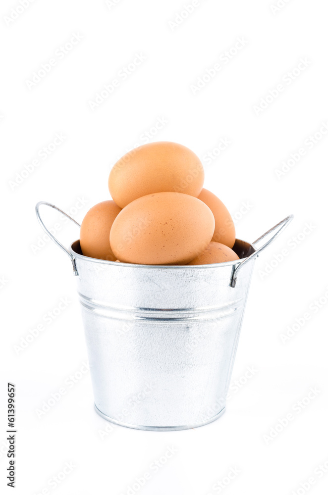 Eggs bucket isolated white background Eggs bucket isolated white background