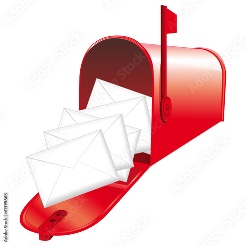 Red mailbox filled with lettres.