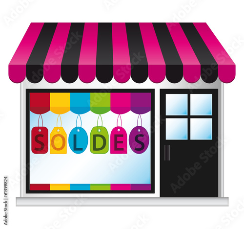 Vitrine de boutique. Période de soldes.