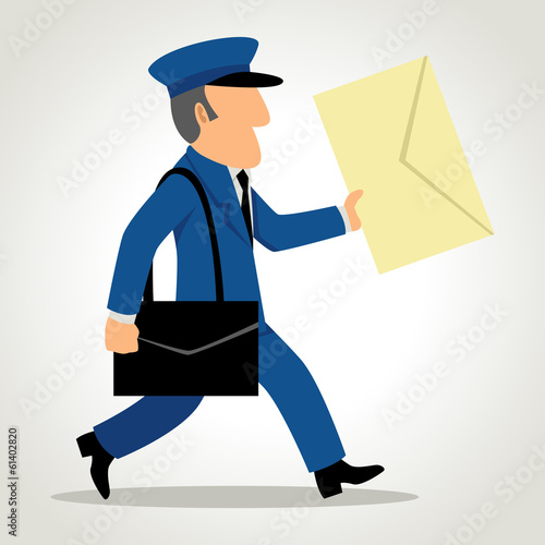 Simple cartoon of a postman delivering mail