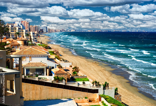 Beautiful tropical beach, La Manga seaside, Spain photo