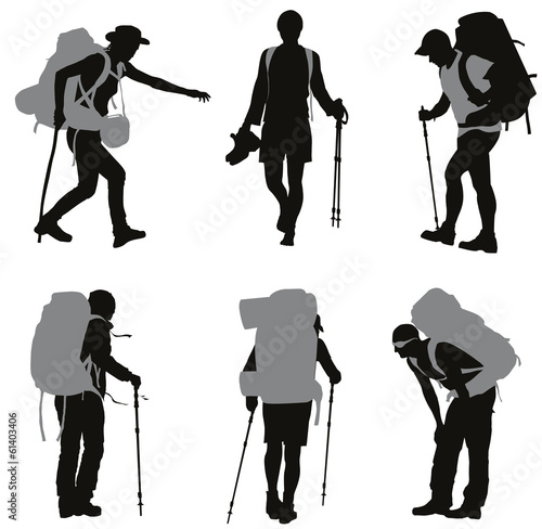 People with backpack vector silhouettes set