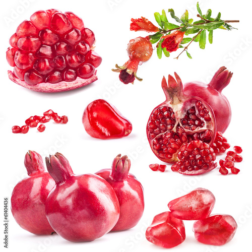 Collections of pomegranate fruits isolated on white background photo